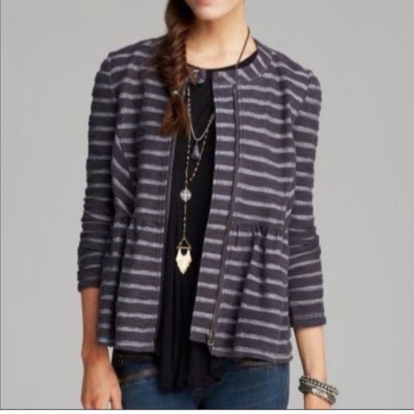 Free People Striped Gray and Black Cardigan Jacket - Picture 1 of 7